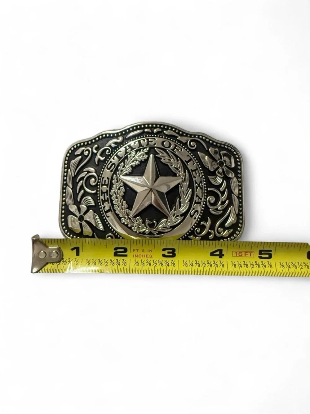 Silver and Black Texas Star Belt Buckle